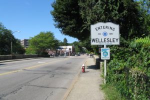 Wellesley, MA picture with "Entering Wellesley" sign