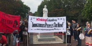 Indigenous Peoples Day rally in front of Columbus Statue in Boston